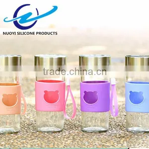 Cute Cat Shape Short Glass Bottle Silicone Cup Sleeve thumbnail-2