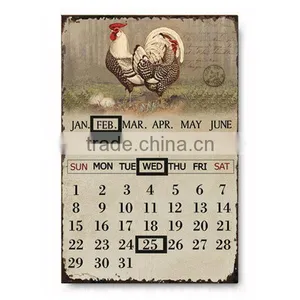 Cheapest!!!Vintage Metal Decorative Sign Metal Wall Plaque Metal Calendar Rooster Plaque thumbnail-1