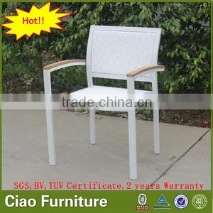 Stackable Leisure Outdoor Furniture Rattan Chair With Teak Wood Arm thumbnail-1