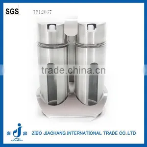 Three Pieces Set Metal Coating Cylinder Glass Spice Bottle With Metal Stand thumbnail-1