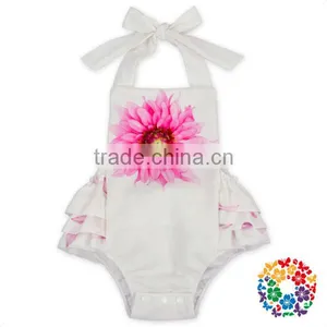 Boutique Girls Summer Backless Ruffle Halter Playsuit White Flower Kids Jumpsuit thumbnail-5