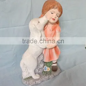 Fiberglass Colorful Girl and Dog Statue Garden Ornament thumbnail-2