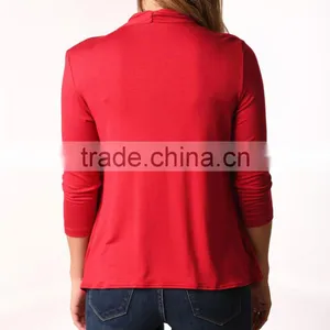 OEM Women Fashion Long Sleeve Red Layered Cardigan Without Hooded Open-Front Cardigan Without Buttons Plain Dyed Cotton Cardigan thumbnail-3