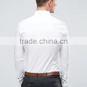 Custom Long Sleeve Spread Collar Mens 97% Cotton 3% Elastane Stretch Casual Skinny Fit Business White Solid Shirts thumbnail-2