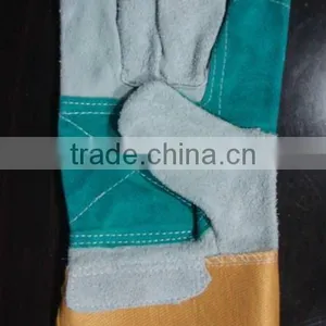 Green Color Double Palm Safety Leather Welding Gloves thumbnail-1
