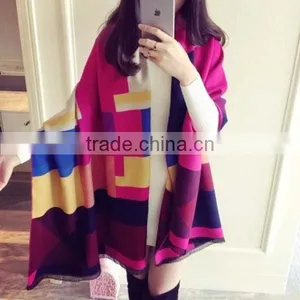 Autumn and Spring Ladies Scarf Colorful Grid Imitated Cashmere Material Long Style Girl Cappa for Outdoor Activities thumbnail-1