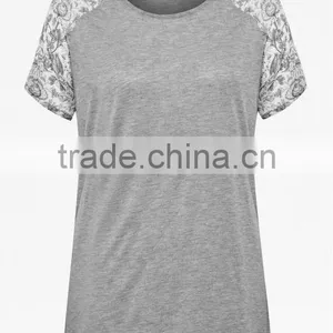 100% Viscose Jersey T-Shirt Top With Printed Chiffon Sleeve thumbnail-1