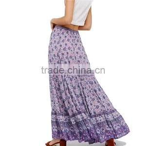 2017 OEM Semi-sheer Bohemian Printed Long Skirts for Women thumbnail-3