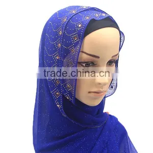 Hot Sale Muslim Chiffon Hijab Scarf With Glitters and Rhinestone Women Fashion Headscarves thumbnail-2