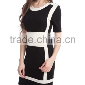 Fashionable Pencil Skirt Europe and Europe Pure Color Splicing Short-sleeved Dress With Buttock Skirt PS03 thumbnail-1