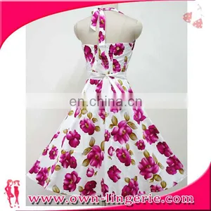 Floral Print Vintage 50s Dresses Women Rockabilly Pin Up Dress thumbnail-3