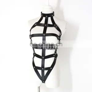 Sexy Leather Bondage Lingeries Sexy Strap-Style Costume Sexy Apparel Playsuit thumbnail-1