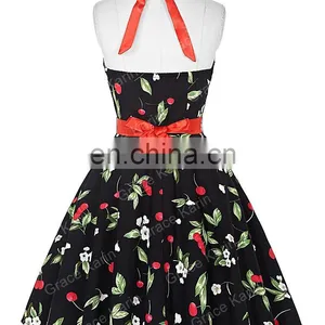 Grace Karin Ladies Halter Plus Size Sleeveless Cherry Printed Vintage Pin Up Vintage Retro Dress CL4595-1# thumbnail-4