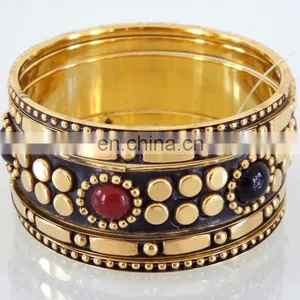 Wholesale Fashion Traditional Bangle Bracelet Set-Bollywood Fashion Golden Color Imitation Kada Bracelets-costume Bracelets thumbnail-2