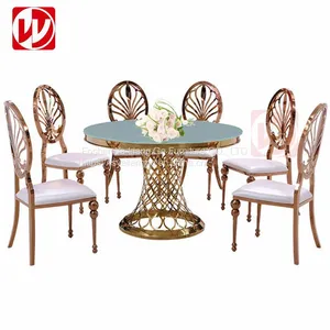 Event Party Used Round Banquet Table Gold Stainless Steel Bird Nest Design White Tempered Glass Dining Furniture Round Wedding Table thumbnail-2