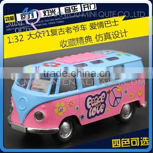 Mini Qute 1:32 Kid Die Cast Pull Back Alloy Music Classic Travel Bus Model Kawaii Car Electronic Educational Toy NO.MQ 1988A thumbnail-1