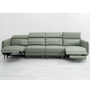 New Straight-Row Three-Seat Leather Sofa Villa Living Room Large-Sized Italian Minimalist Style Functional Sofa Combination thumbnail-2