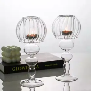 European Vintage Clear Glass Tealight Candle Holder Umbrella Glass Candle Holder thumbnail-1