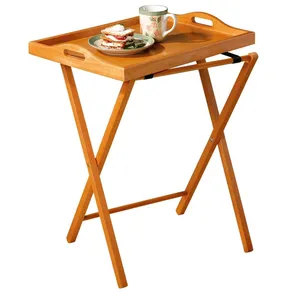 Bamboo Dining Tray Wooden Coffee Table Folding TV Tray Table Set Breakfast Table Wooden Tray thumbnail-1