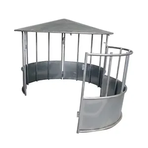 Cattle Round Bale Feeder With Cover Roof and Waterproof Horse Hay Feeder for Sheep Farm thumbnail-2