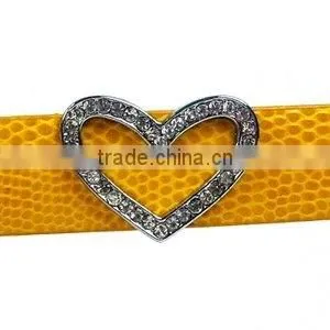 Slim Heart 18mm Rhinestone Slide Charms Wholesale, Fits 18mm Width Leather Bracelet thumbnail-1