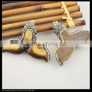 LFD-0089P ~ Wholesale OX Bone Carved Dolphin Tail Charms Pendant Necklace With Pave Crystal Rhinestone Fashion Jewelry thumbnail-1