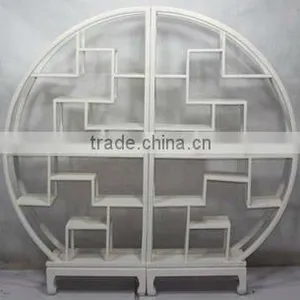 Chinese Antique Movable White Round Bookshelf thumbnail-1