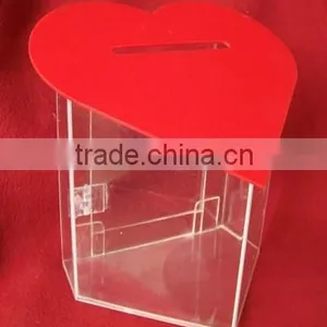GH-RJ019 SShenzhen Guihe Wholesale Acrylic Donation Boxes, Heart Shape Surface Acrylic Donation Box With Lock thumbnail-1