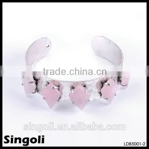 Pink Nature Stone Bracelet Gold Stone Bracelet Lozenge Acrylic Stone Bead Bracelet Inlay 5 Geometry Bead Bangle thumbnail-1