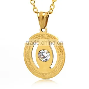 Glazed 316 Stainless Steel Gold Oval Shape Trendy Pendant Unisex Hollow Out Diamond Custom Design Necklace Charm thumbnail-1