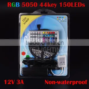 5M 150Leds/roll SMD 5050 30 Leds/m Non-waterproof RGB LED Strip Light Digital +44 Key IR Remote Controller+12v 3A Power Supply thumbnail-1