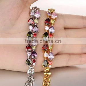 High Quality Color CZ 18K Yellow Gold Plating Bracelet Dubai Gold Jewelry CZ Bracelet Wholesale thumbnail-2