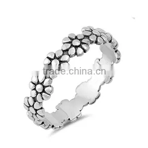 Women's 925 Sterling Silver Oxidized Antique Silver Ring Flower thumbnail-1