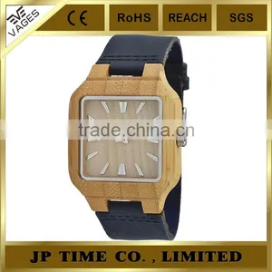 Square Case Analog Quartz Wooden Watch Leather Japan Movement Laser Logo thumbnail-6