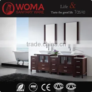 Modern Oak Wood Modern Double Sinks Floor Cabinet Hotel Vanity Bathroom Furniture No.3199E thumbnail-1