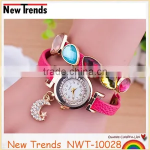 Best Seller Womens Fashion Moon Rhinestone Watches Wrap Leather Wristwatch thumbnail-1