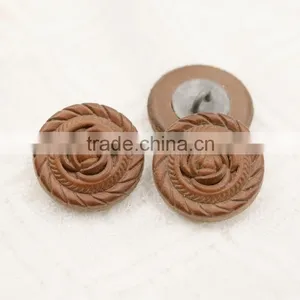 Brown Rose Pattern Leather Covered Shank Button thumbnail-2