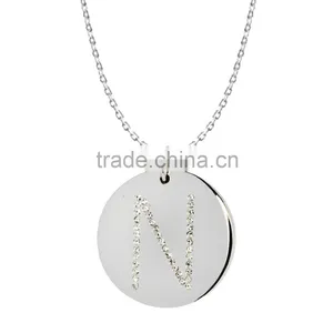 Silver/Brass in 14k White Gold or Rose Gold Collection in Italics Alphabet 'N' Customize Design Pendants thumbnail-1