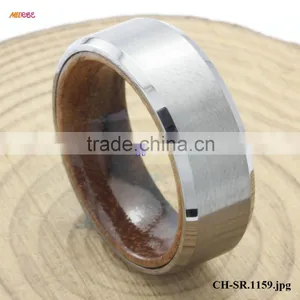 Fashion Wood Jewelry Brushed Surface KOA WOOD Inlaid Inner Titanium Ring thumbnail-3