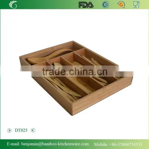 DT021/5-Slot Bamboo Drawer Organizer Tray: Holds Silverware, Flatware, Utensils, Cutlery, Accessories or Gadgets. Stylish Divide thumbnail-1