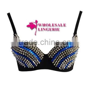 Gothic Punk Spike Bra With Blue Rhinestones thumbnail-1