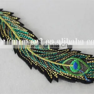 Good Looking Green Color Applique Embroidery Design Patch Peacock Feathers Decoration Garment thumbnail-5