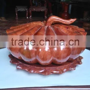 Pumpkin Shaped Pot With Lid and Base, Elegant Wooden Pot From Vietnam thumbnail-2