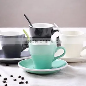 Glazed Ceramic Mug and Saucer Outside Color and Inside White thumbnail-1