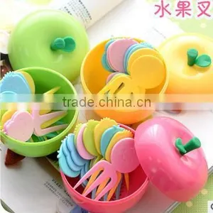 CY046 Apple Shape Plastic Fruit Forks Set With Stand Container Dessert Salad Forks for Kitchen Table Accessories thumbnail-1