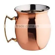 PLAIN POLISHED MOSCOW MULE PURE COPPER MUGS WITH BRASS HANDLE NICKLE LINED INSIDE thumbnail-1