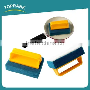Toprank Customized Colorful Rectangle Shape Kitchen Cleaning Pads Dish Pot Cleaning Sponge Scouring Brush With Plastic Handle thumbnail-1