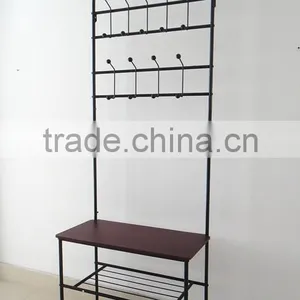 Cushion Bench Metal Foyer Hall Tree Entryway Hat Shoe Storage Coat Rack thumbnail-2