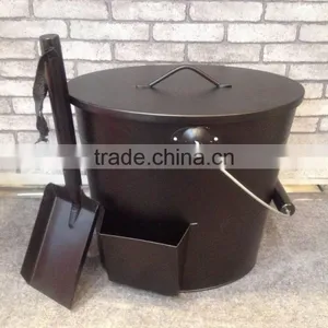 Popular High Quality Metal Black Coal Bucket With Shovel Wooden Handle thumbnail-1