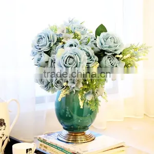Crackle Glaze Glossy Blue Set of 3 Ceramic Vase thumbnail-2